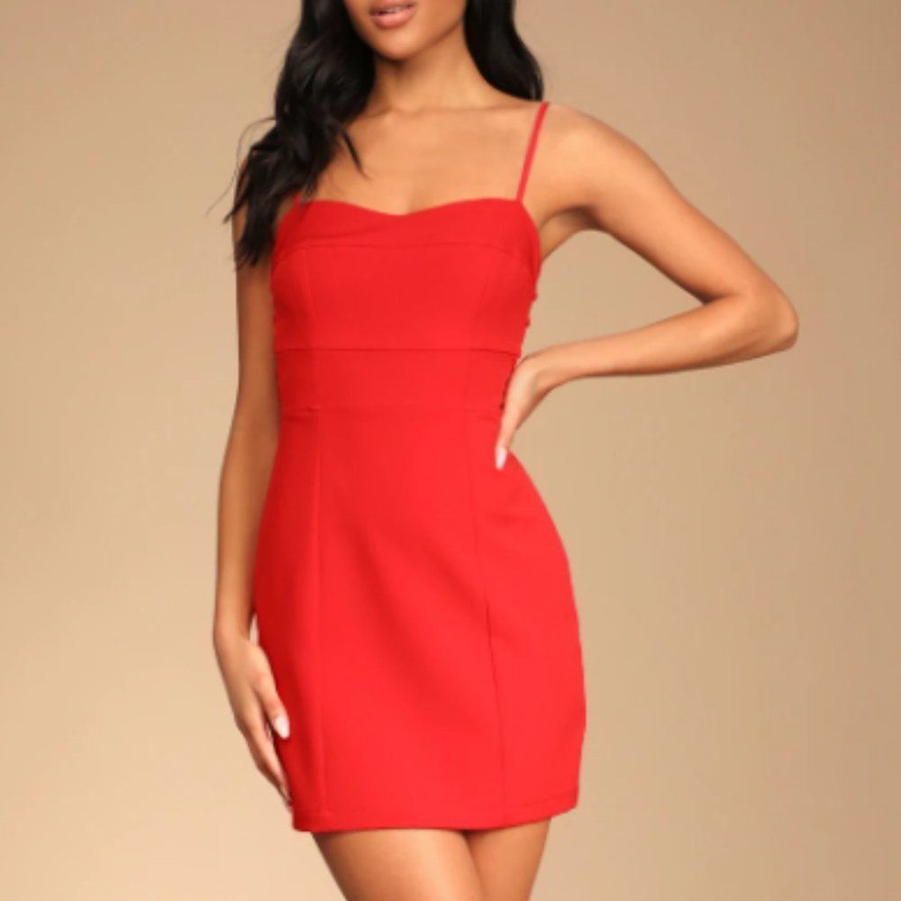 Lulus Red Lace-Up Bodycon Mini Dress - Size XS